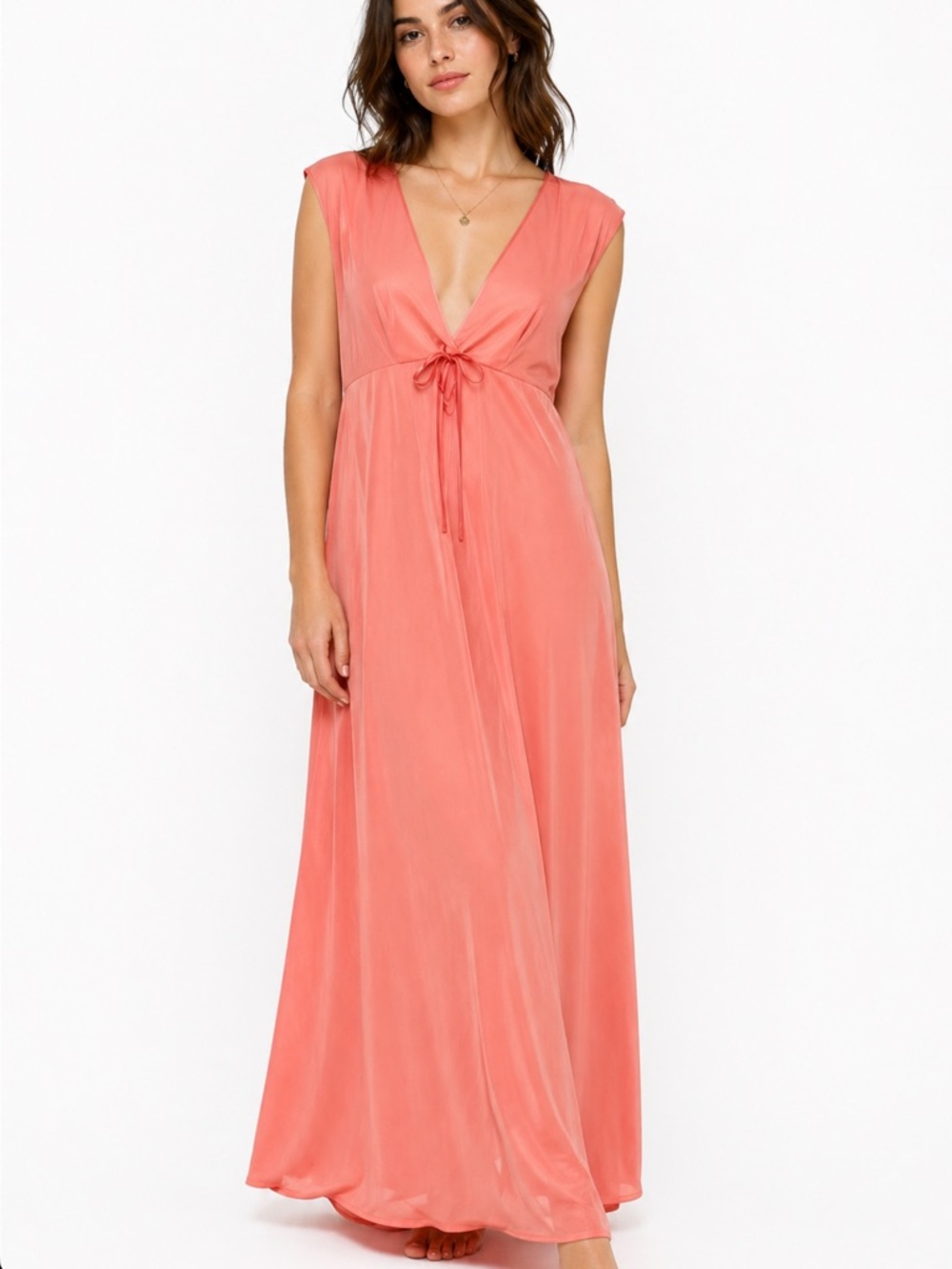 Vintage Claire Haddad Toronto Coral Slip Dress Nightgown Maxi Nylon Small